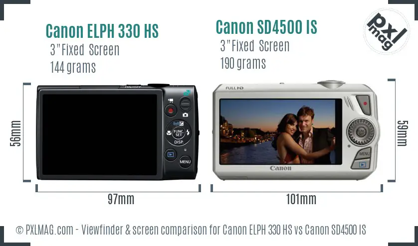 Canon ELPH 330 HS vs Canon SD4500 IS Screen and Viewfinder comparison