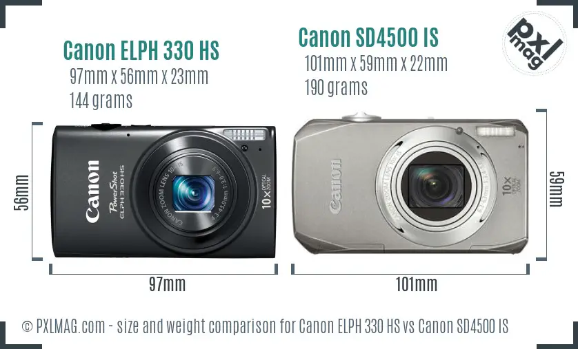 Canon ELPH 330 HS vs Canon SD4500 IS size comparison