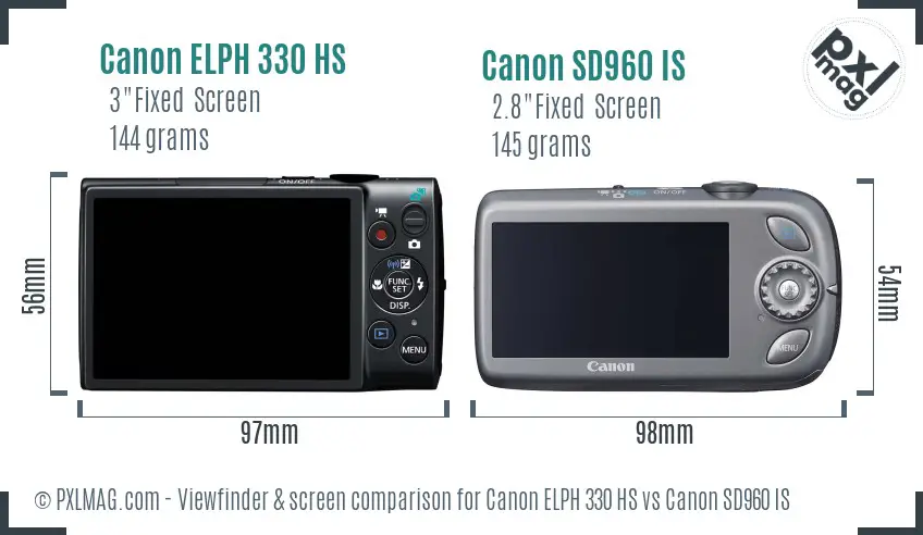 Canon ELPH 330 HS vs Canon SD960 IS Screen and Viewfinder comparison