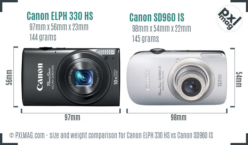Canon ELPH 330 HS vs Canon SD960 IS size comparison