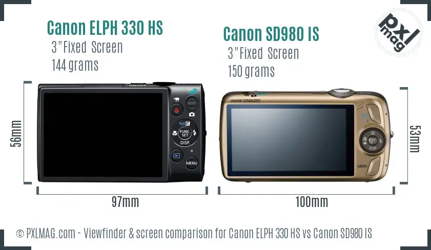 Canon ELPH 330 HS vs Canon SD980 IS Screen and Viewfinder comparison