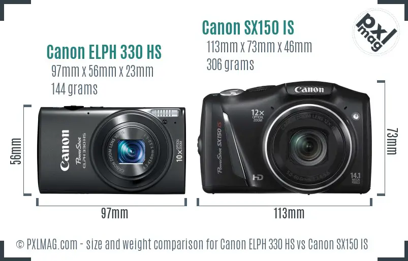 Canon ELPH 330 HS vs Canon SX150 IS size comparison