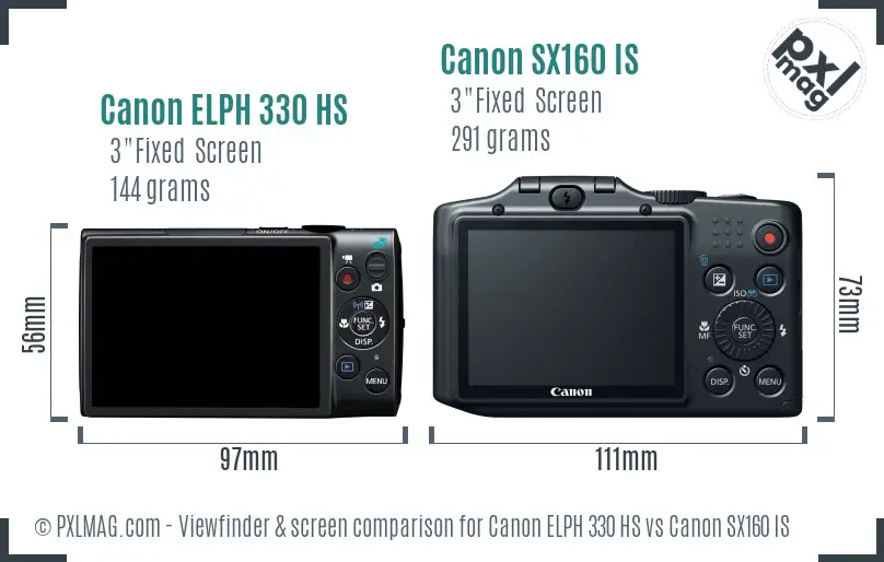 Canon ELPH 330 HS vs Canon SX160 IS Screen and Viewfinder comparison