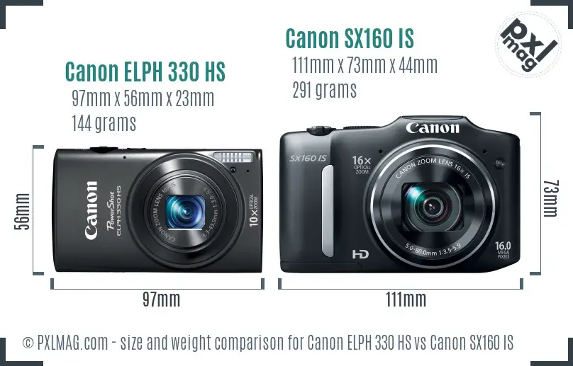 Canon ELPH 330 HS vs Canon SX160 IS size comparison