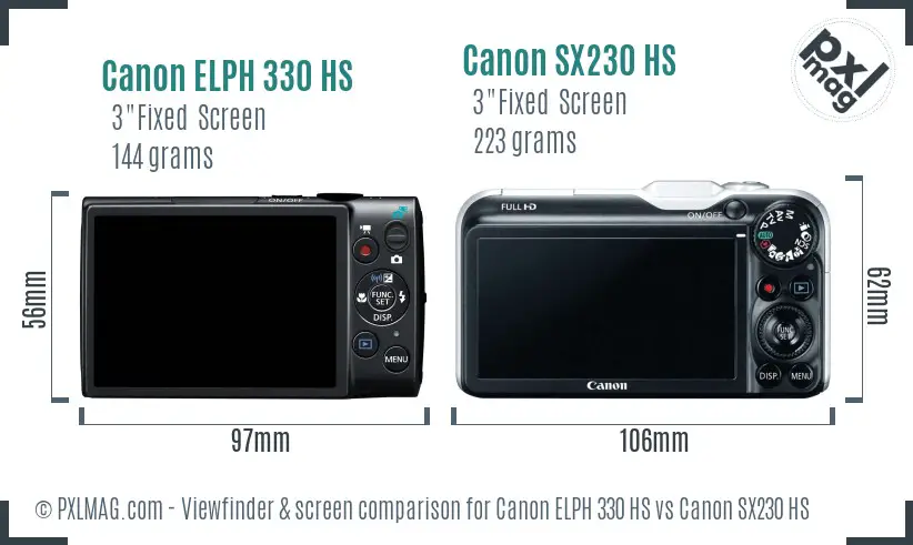 Canon ELPH 330 HS vs Canon SX230 HS Screen and Viewfinder comparison Canon ELPH 330 HS vs Canon SX230 HS Screen and Viewfinder comparison