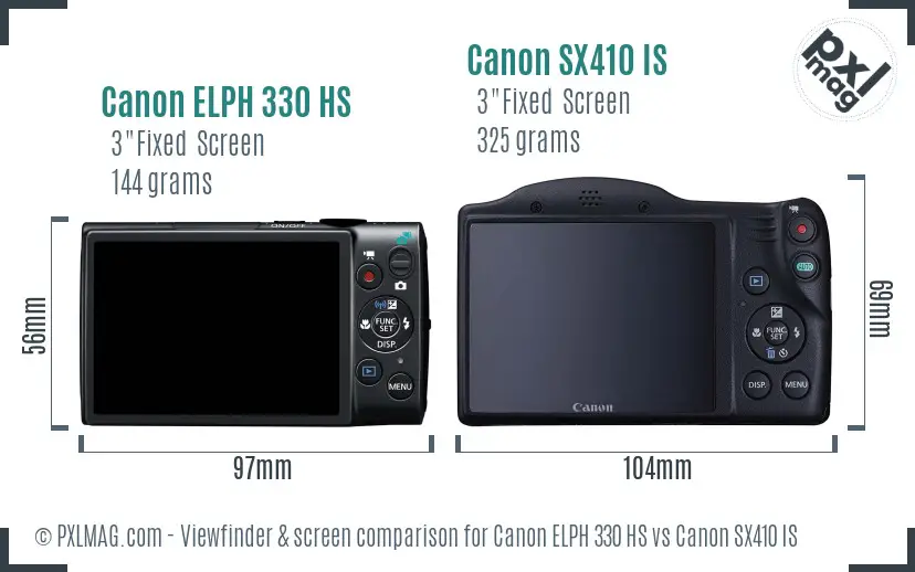 Canon ELPH 330 HS vs Canon SX410 IS Screen and Viewfinder comparison Canon ELPH 330 HS vs Canon SX410 IS Screen and Viewfinder comparison