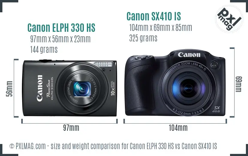 Canon ELPH 330 HS vs Canon SX410 IS size comparison Canon ELPH 330 HS vs Canon SX410 IS size comparison