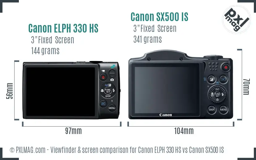 Canon ELPH 330 HS vs Canon SX500 IS Screen and Viewfinder comparison Canon ELPH 330 HS vs Canon SX500 IS Screen and Viewfinder comparison