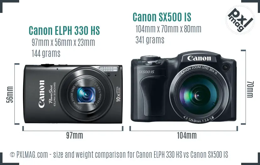 Canon ELPH 330 HS vs Canon SX500 IS size comparison Canon ELPH 330 HS vs Canon SX500 IS size comparison