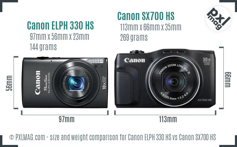 Canon ELPH 330 HS vs Canon SX700 HS size comparison