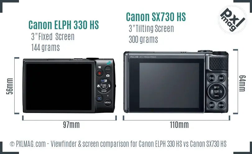 Canon ELPH 330 HS vs Canon SX730 HS Screen and Viewfinder comparison