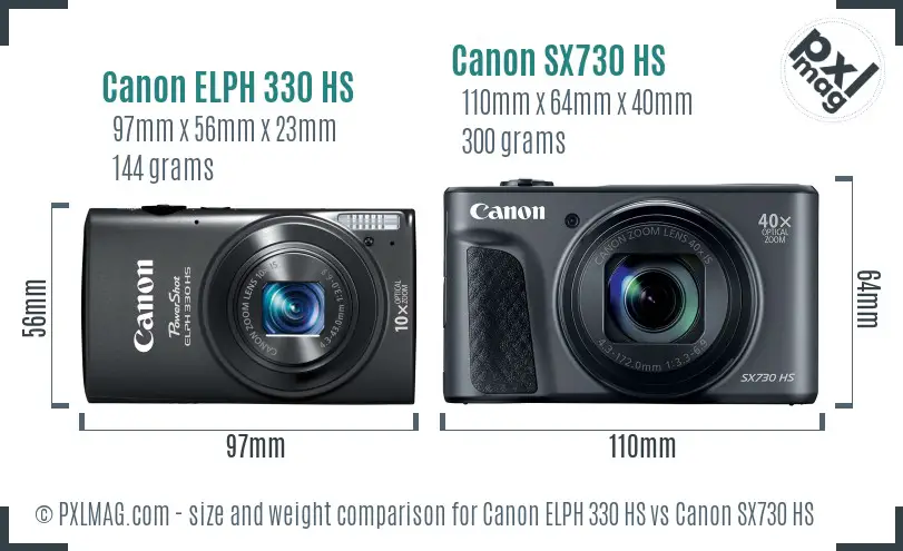 Canon ELPH 330 HS vs Canon SX730 HS size comparison