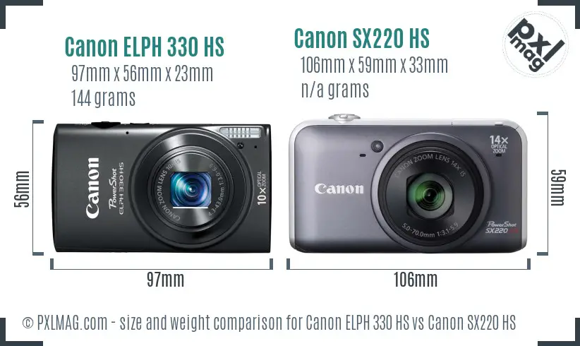 Canon ELPH 330 HS vs Canon SX220 HS size comparison