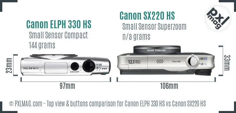 Canon ELPH 330 HS vs Canon SX220 HS top view buttons comparison