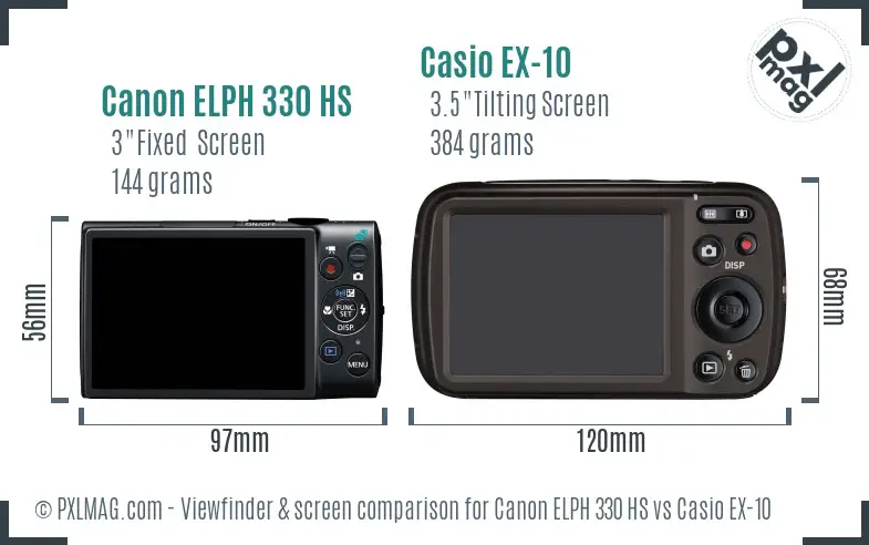 Canon ELPH 330 HS vs Casio EX-10 Screen and Viewfinder comparison