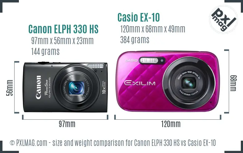 Canon ELPH 330 HS vs Casio EX-10 size comparison