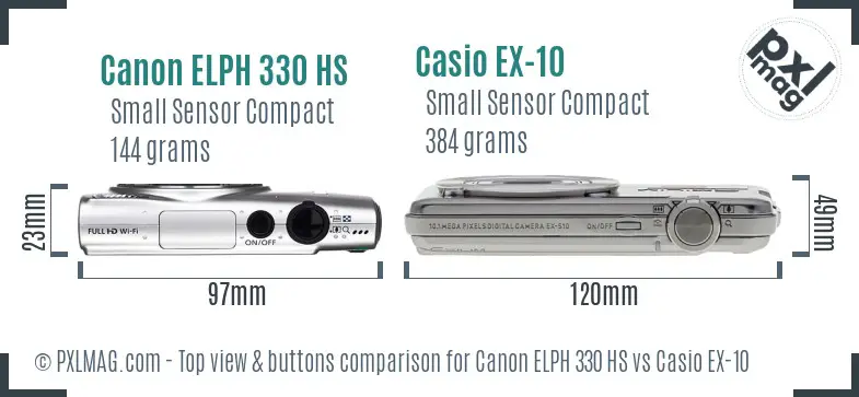 Canon ELPH 330 HS vs Casio EX-10 top view buttons comparison