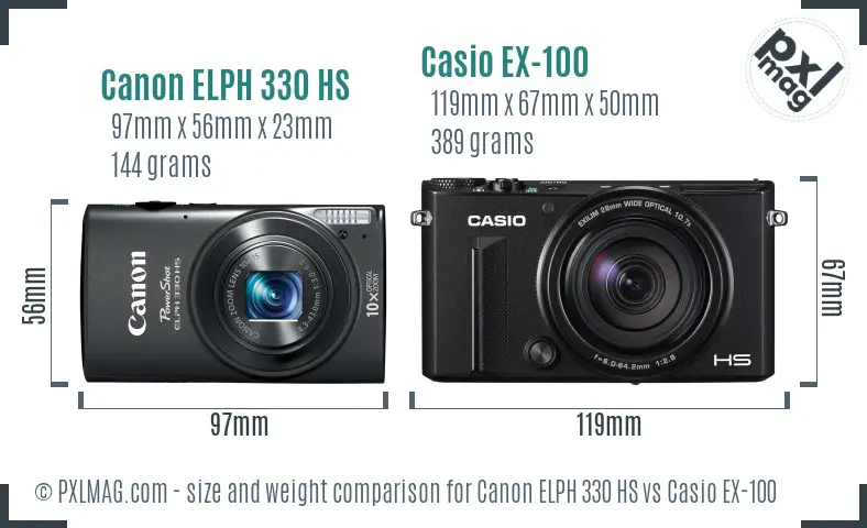 Canon ELPH 330 HS vs Casio EX-100 size comparison