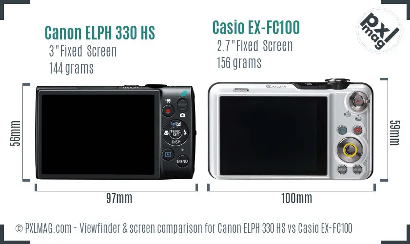 Canon ELPH 330 HS vs Casio EX-FC100 Screen and Viewfinder comparison Canon ELPH 330 HS vs Casio EX-FC100 Screen and Viewfinder comparison