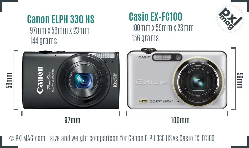 Canon ELPH 330 HS vs Casio EX-FC100 size comparison Canon ELPH 330 HS vs Casio EX-FC100 size comparison