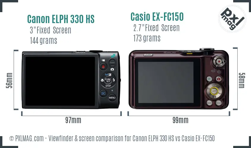 Canon ELPH 330 HS vs Casio EX-FC150 Screen and Viewfinder comparison