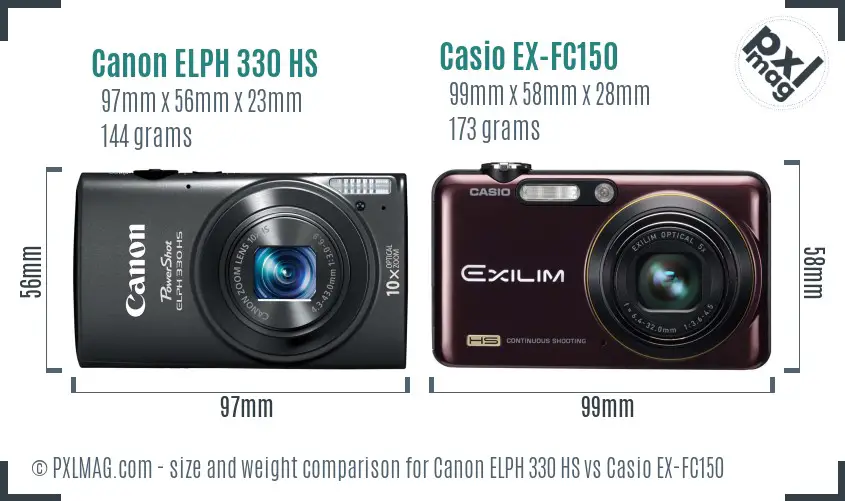 Canon ELPH 330 HS vs Casio EX-FC150 size comparison