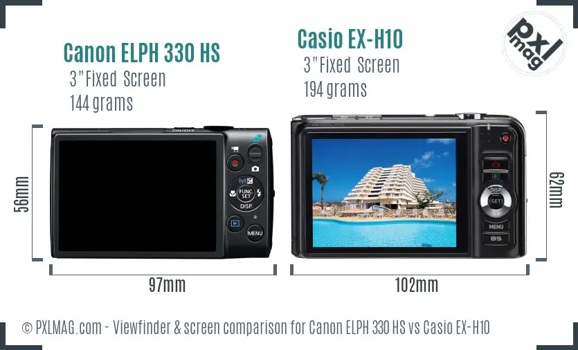 Canon ELPH 330 HS vs Casio EX-H10 Screen and Viewfinder comparison Canon ELPH 330 HS vs Casio EX-H10 Screen and Viewfinder comparison
