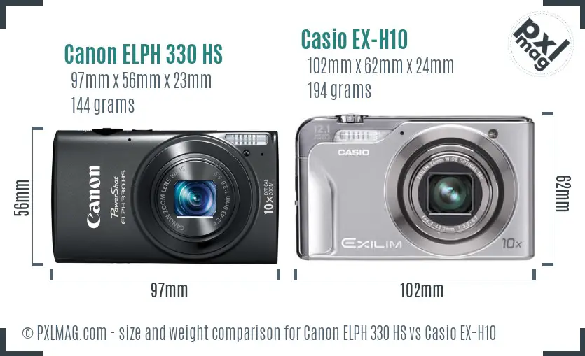 Canon ELPH 330 HS vs Casio EX-H10 size comparison Canon ELPH 330 HS vs Casio EX-H10 size comparison
