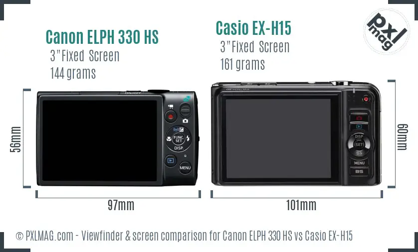 Canon ELPH 330 HS vs Casio EX-H15 Screen and Viewfinder comparison Canon ELPH 330 HS vs Casio EX-H15 Screen and Viewfinder comparison