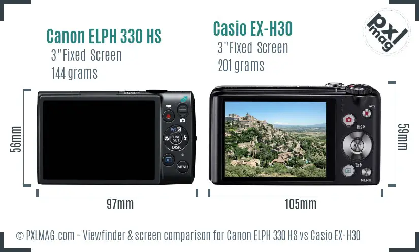 Canon ELPH 330 HS vs Casio EX-H30 Screen and Viewfinder comparison