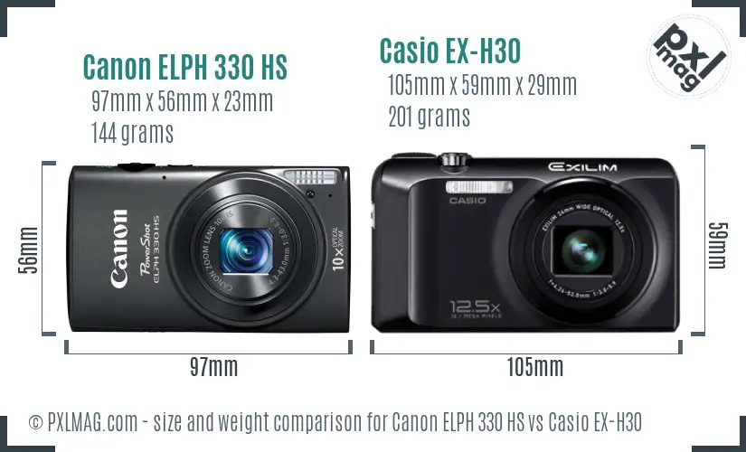 Canon ELPH 330 HS vs Casio EX-H30 size comparison