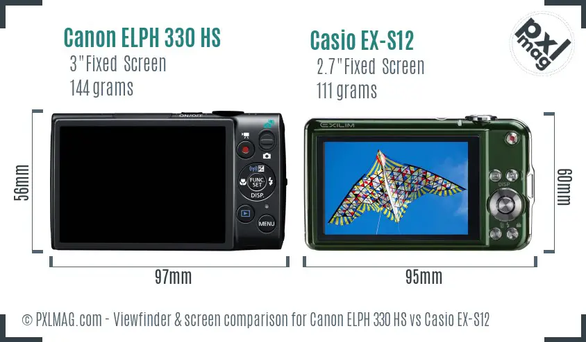 Canon ELPH 330 HS vs Casio EX-S12 Screen and Viewfinder comparison