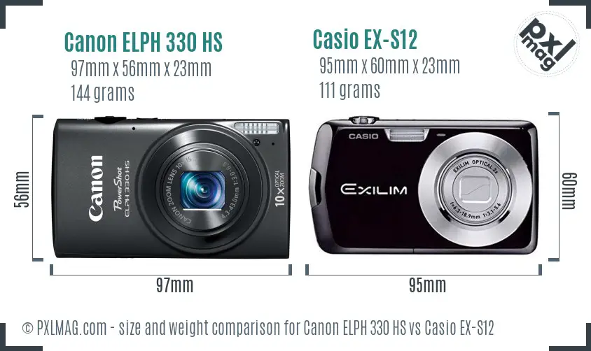 Canon ELPH 330 HS vs Casio EX-S12 size comparison