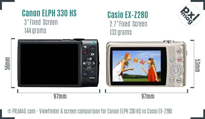 Canon ELPH 330 HS vs Casio EX-Z280 Screen and Viewfinder comparison Canon ELPH 330 HS vs Casio EX-Z280 Screen and Viewfinder comparison