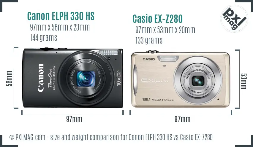 Canon ELPH 330 HS vs Casio EX-Z280 size comparison Canon ELPH 330 HS vs Casio EX-Z280 size comparison