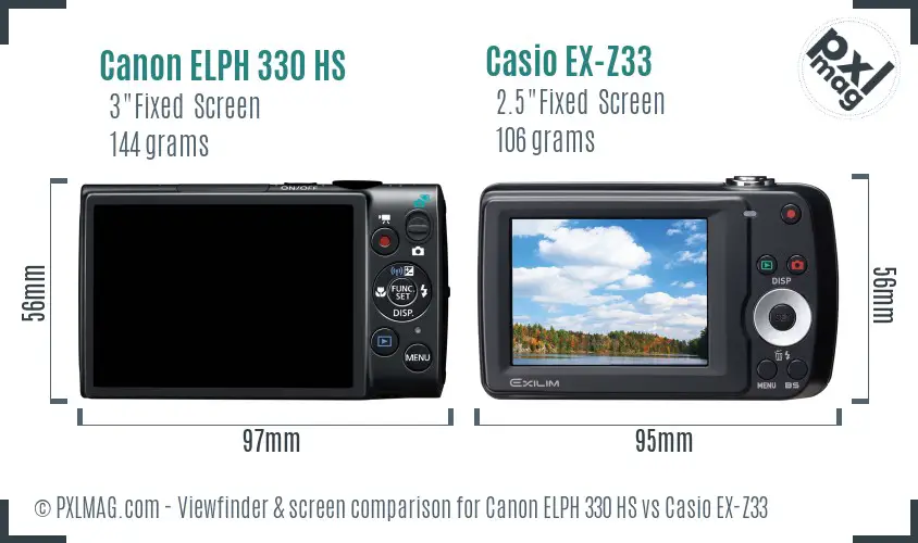 Canon ELPH 330 HS vs Casio EX-Z33 Screen and Viewfinder comparison Canon ELPH 330 HS vs Casio EX-Z33 Screen and Viewfinder comparison