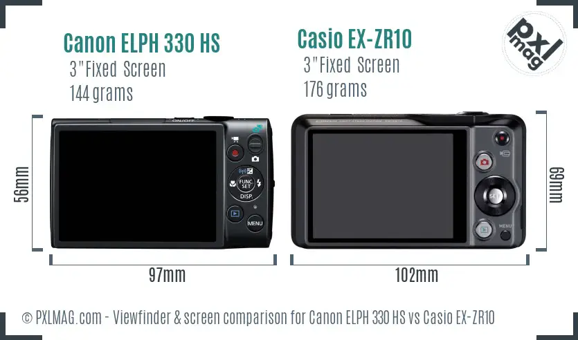 Canon ELPH 330 HS vs Casio EX-ZR10 Screen and Viewfinder comparison