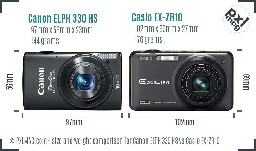 Canon ELPH 330 HS vs Casio EX-ZR10 size comparison