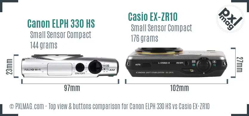 Canon ELPH 330 HS vs Casio EX-ZR10 top view buttons comparison