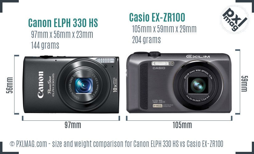 Canon ELPH 330 HS vs Casio EX-ZR100 size comparison Canon ELPH 330 HS vs Casio EX-ZR100 size comparison