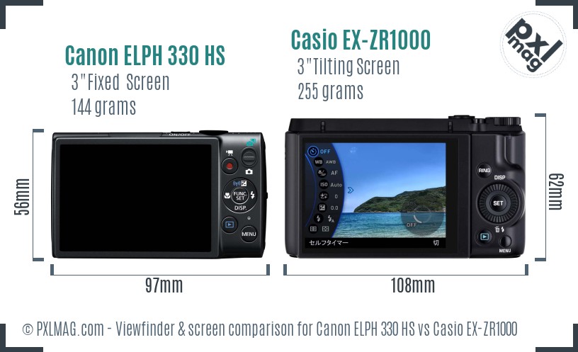 Canon ELPH 330 HS vs Casio EX-ZR1000 Screen and Viewfinder comparison