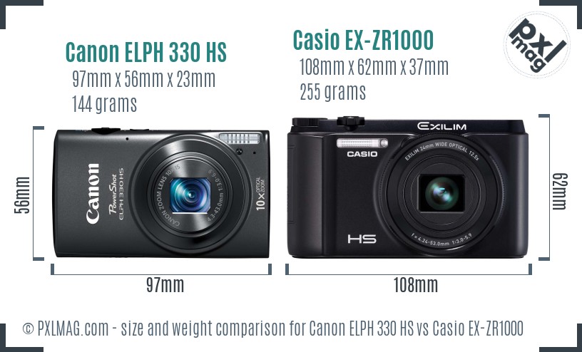 Canon ELPH 330 HS vs Casio EX-ZR1000 size comparison