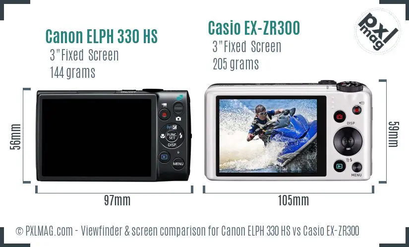 Canon ELPH 330 HS vs Casio EX-ZR300 Screen and Viewfinder comparison