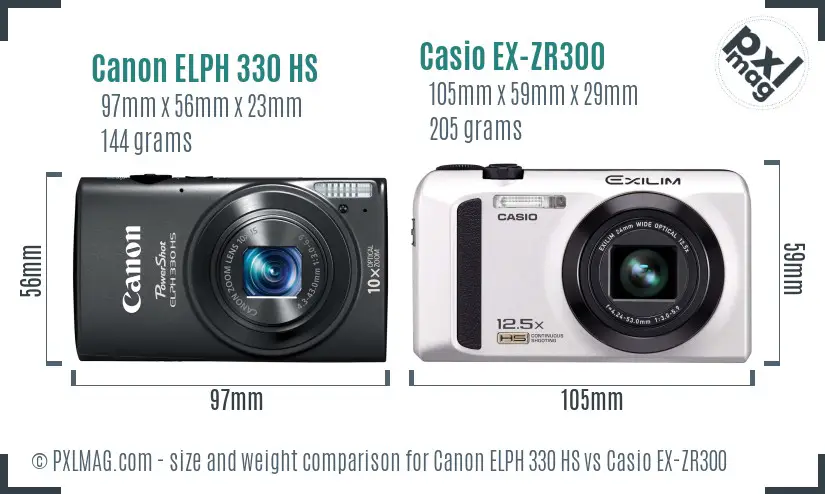 Canon ELPH 330 HS vs Casio EX-ZR300 size comparison