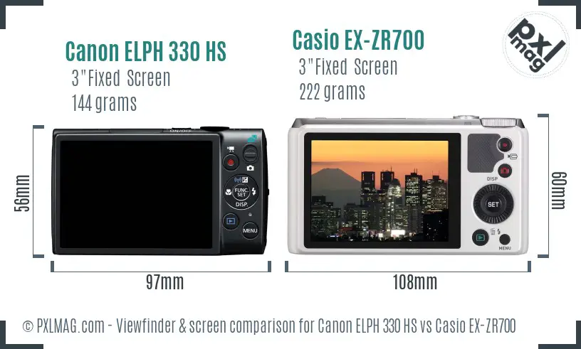 Canon ELPH 330 HS vs Casio EX-ZR700 Screen and Viewfinder comparison Canon ELPH 330 HS vs Casio EX-ZR700 Screen and Viewfinder comparison