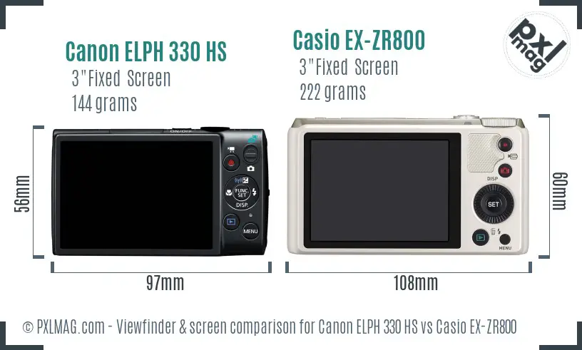 Canon ELPH 330 HS vs Casio EX-ZR800 Screen and Viewfinder comparison