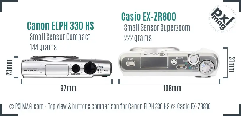 Canon ELPH 330 HS vs Casio EX-ZR800 top view buttons comparison