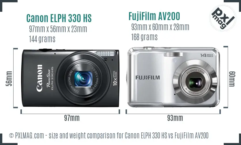 Canon ELPH 330 HS vs FujiFilm AV200 size comparison Canon ELPH 330 HS vs FujiFilm AV200 size comparison