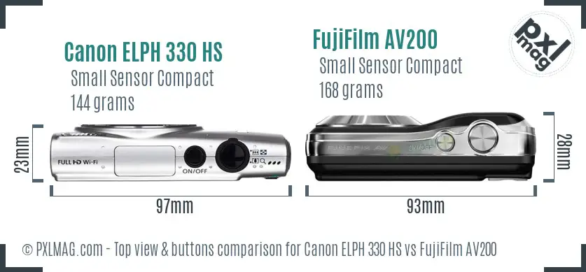 Canon ELPH 330 HS vs FujiFilm AV200 top view buttons comparison Canon ELPH 330 HS vs FujiFilm AV200 top view buttons comparison