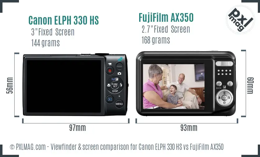 Canon ELPH 330 HS vs FujiFilm AX350 Screen and Viewfinder comparison